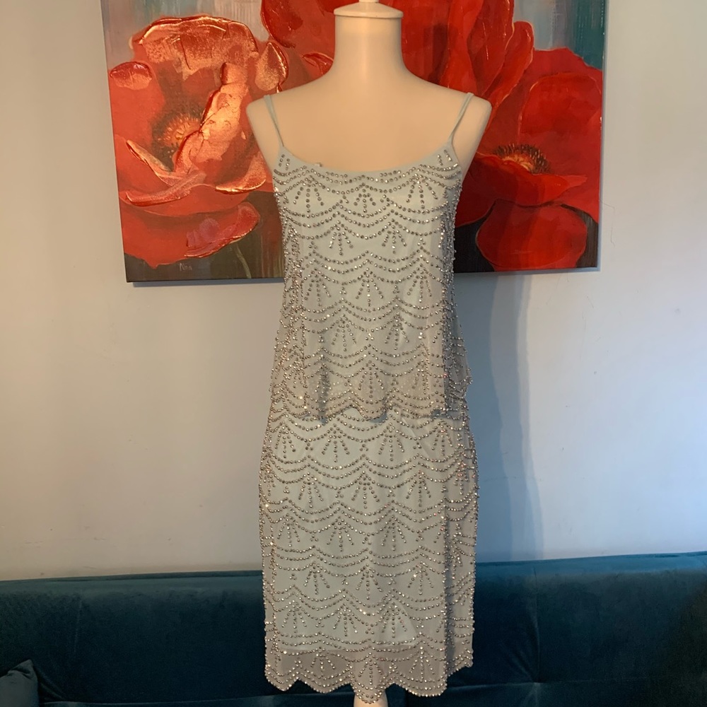 Xscape size 0 XS baby blue formal beaded dress